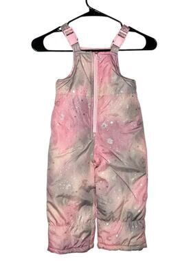 London Fog Girls Pink & Gray Galaxy Puffer Snow Bib Ski Pant Toddler 2T